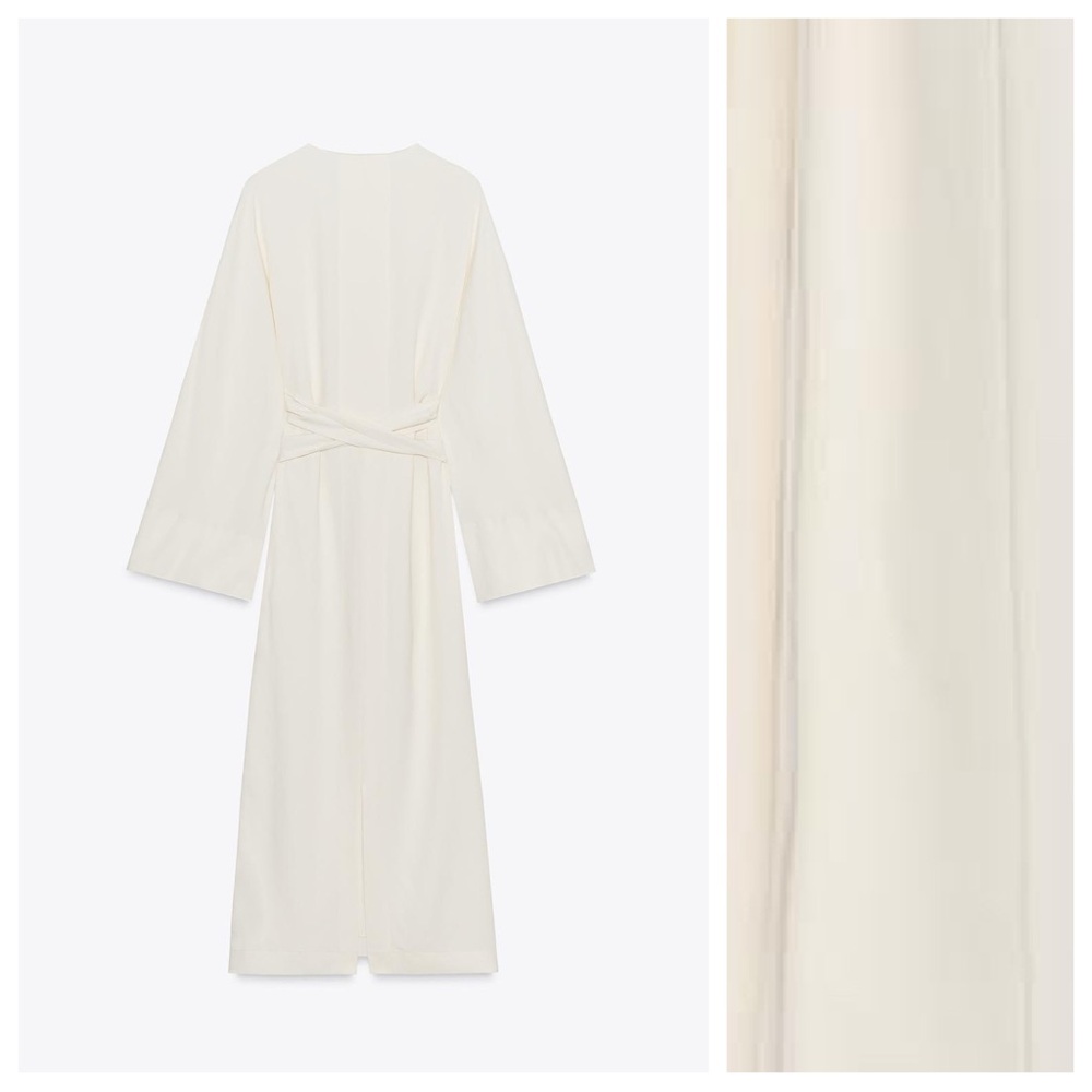 Zara Cream Midi Dress with Long Sash - Picture 8 of 9